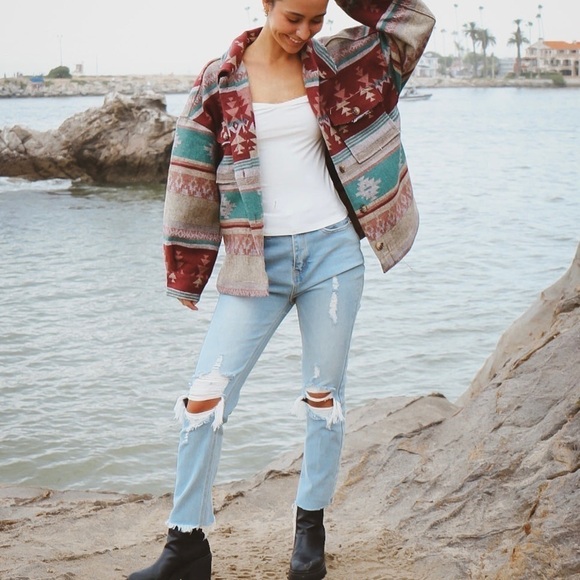 La Miel Size Small Aztec Shacket Western Shirt Jacket Frayed Hems Cowgirl - Picture 1 of 16